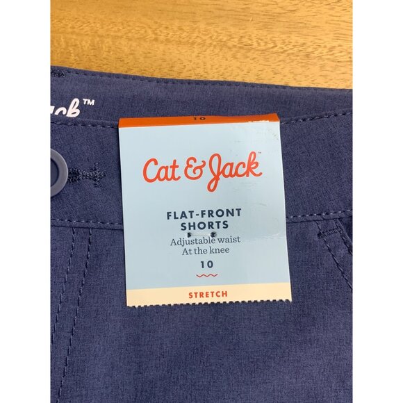 Cat & Jack Boys Flat-Front Stretch Shorts Adjustable Waist Navy Blue - Picture 6 of 8